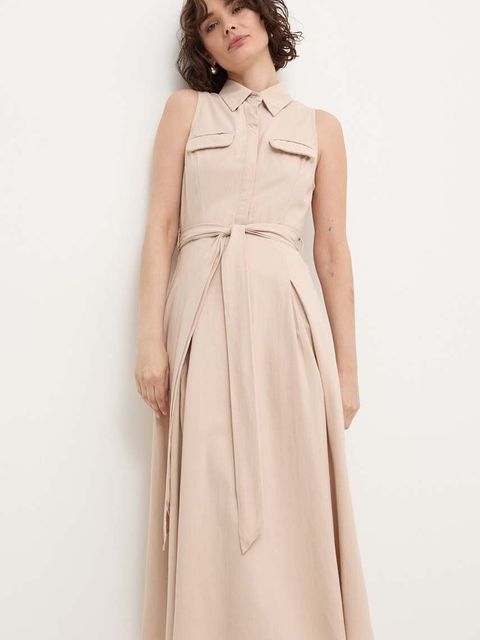 Answear.LAB sukienka kolor beżowy midi rozkloszowana