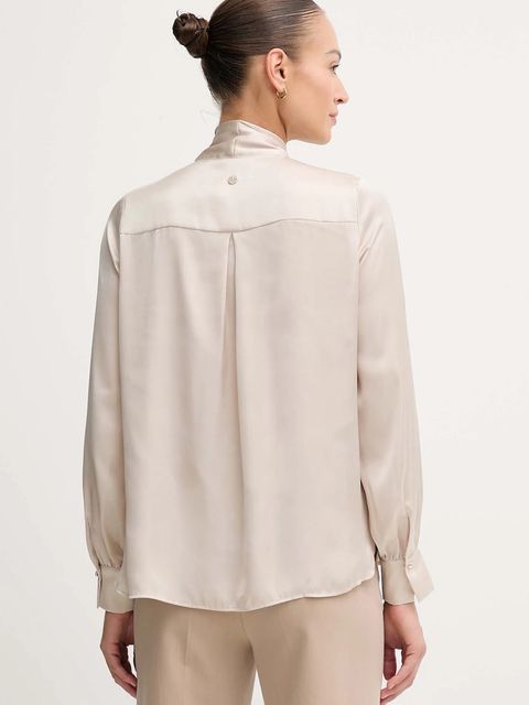 Joop! koszula damska kolor beżowy relaxed z wiązanym dekoltem 30048645