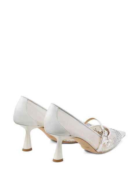 Jimmy Choo 85mm Aren crystal-embellished mesh pumps - White