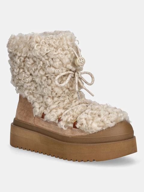 Tory Burch śniegowce Mellow Shearling Lace Up Boot kolor beżowy 170577.200 - zdjęcie produktu nr 1