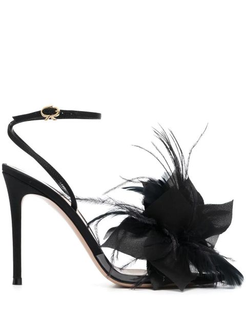 Gianvito Rossi Ynez 105mm feather-embellished sandals - Black - zdjęcie produktu nr 1