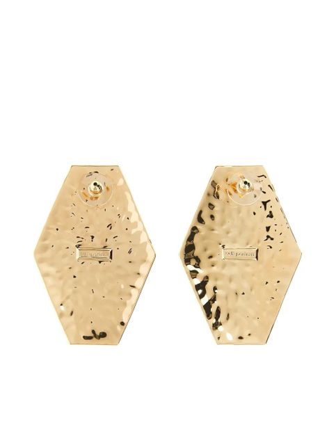 Self-Portrait large hammered pearl geometric earrings - Gold