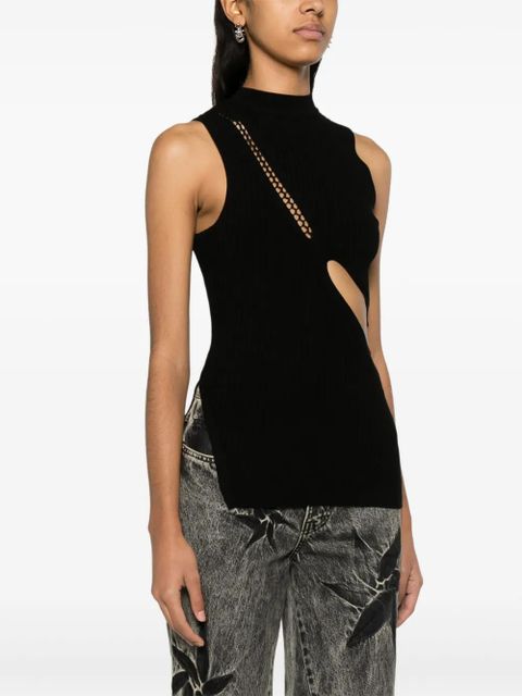 The Attico cut-out ribbed-knit tank top - Black