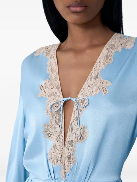 Prada lace satin V-neck midi dress - Blue