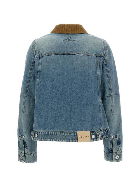 Alexander McQueen corduroy-collar denim jacket - Blue - zdjęcie produktu nr 2