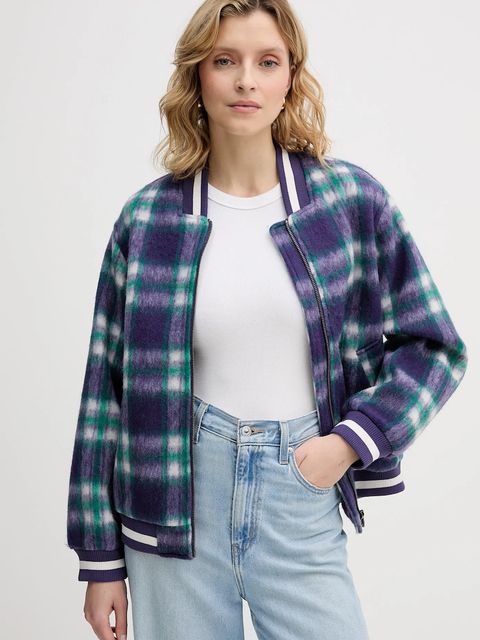 United Colors of Benetton kurtka bomber z dodatkiem wełny kolor fioletowy przejściowa 20G9DN08S - zdjęcie produktu nr 1