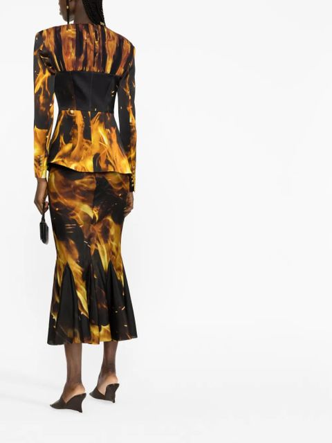 Balmain fire-print collarless blazer - Black