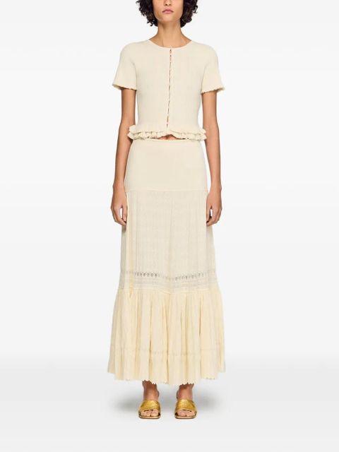 SANDRO ruffled long skirt - Neutrals