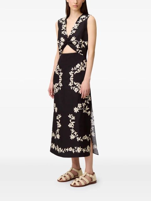 Claudie Pierlot cutout floral-print midi dress - Black