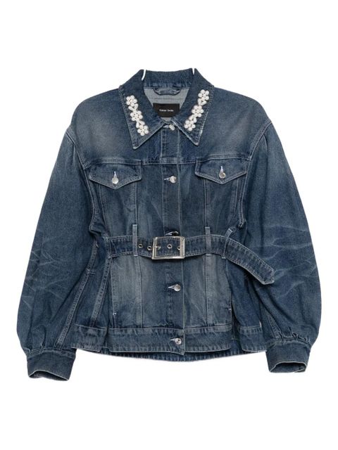 Simone Rocha pearl-embellished belted denim jacket - Blue - zdjęcie produktu nr 1