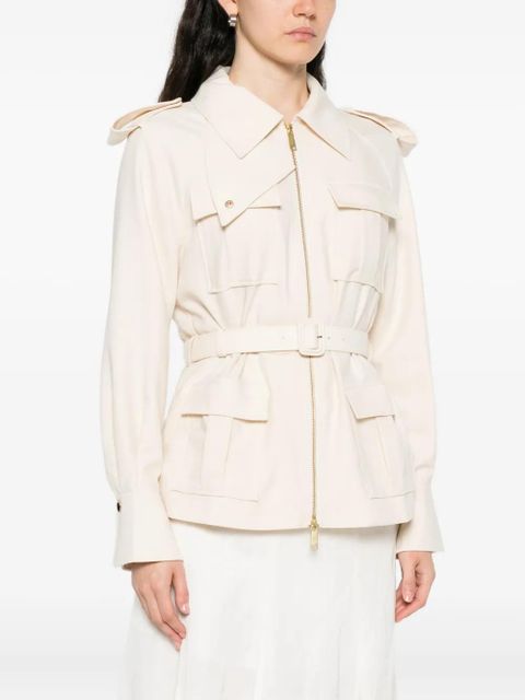 Self-Portrait belted twill jacket - Neutrals