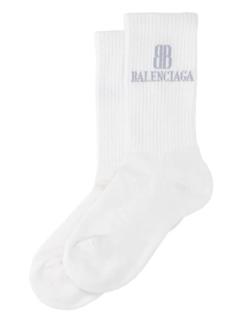 Balenciaga logo-embroidered ribbed socks - White - zdjęcie produktu nr 2