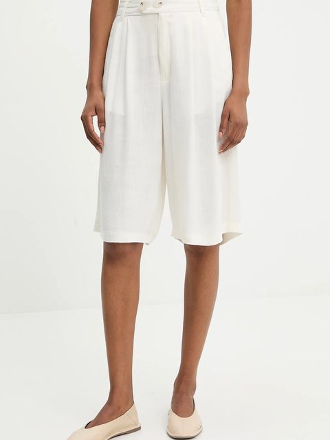 Answear.LAB szorty lniane damskie kolor biały gładkie high waist - zdjęcie produktu nr 1