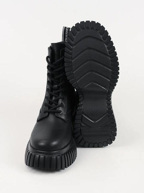 Karl Lagerfeld botki skórzane KREEPER WEDGE damskie kolor czarny na platformie KL44475