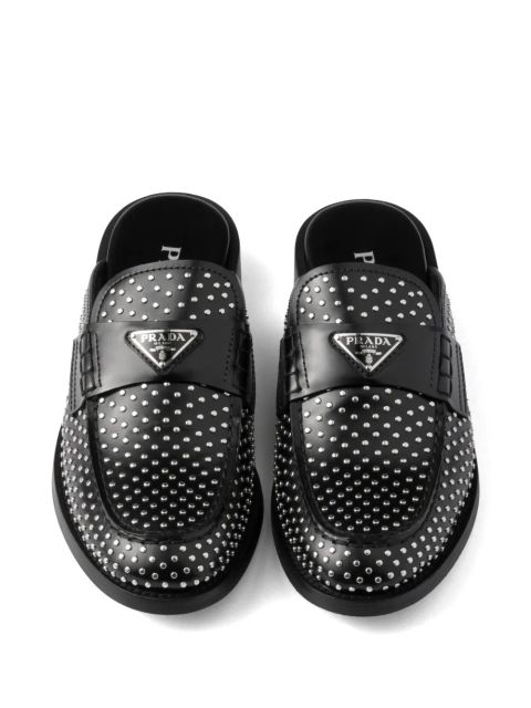 Prada stud-embellished leather mules - Black