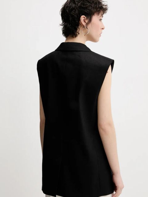 HUGO kamizelka lniana kolor czarny jednorzędowa 50537621