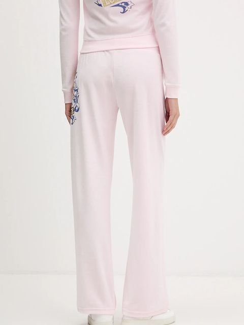 Juicy Couture spodnie dresowe welurowe Wrap You Up damskie kolor różowy z nadrukiem JCNBJ126452 - zdjęcie produktu nr 2