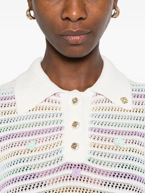 Casablanca striped crochet polo shirt - White