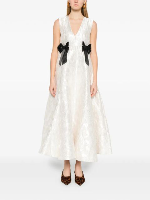 GANNI bow V-neck midi dress - Neutrals - zdjęcie produktu nr 2