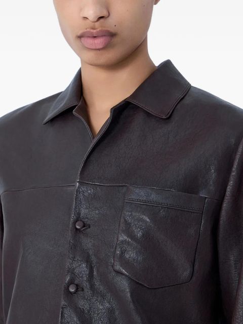 Saint Laurent textured button-down leather jacket - Brown