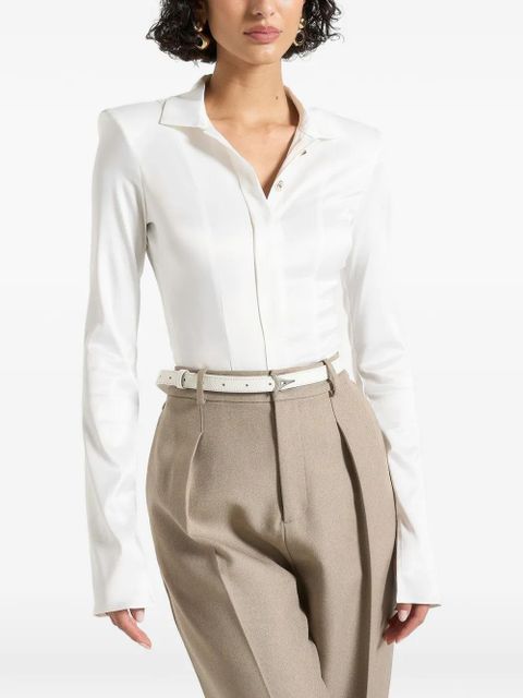 Manière De Voir Louise wide-shoulder satin shirt bodysuit - Neutrals