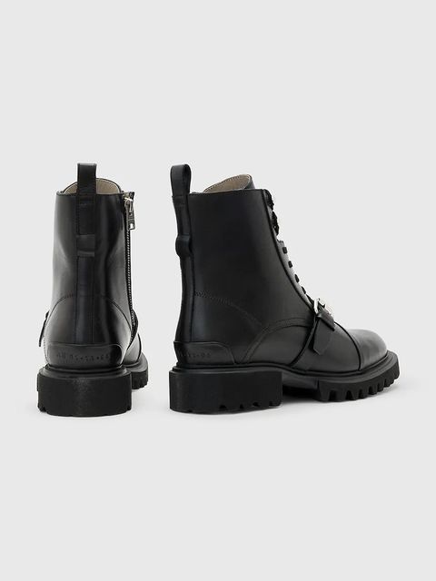 AllSaints workery skórzane Tori Boot damskie kolor czarny na płaskim obcasie W119FB
