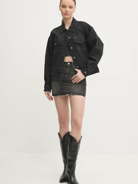 Guess Jeans kurtka jeansowa damska kolor czarny przejściowa oversize W4BN56 D5E83