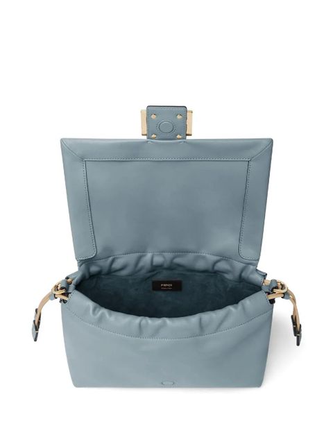 FENDI Mamma Baguette gathered-effect logo-buckle shoulder bag - Blue