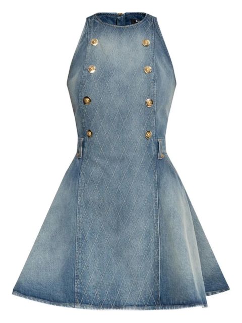 Balmain button-embellished denim dress - Blue