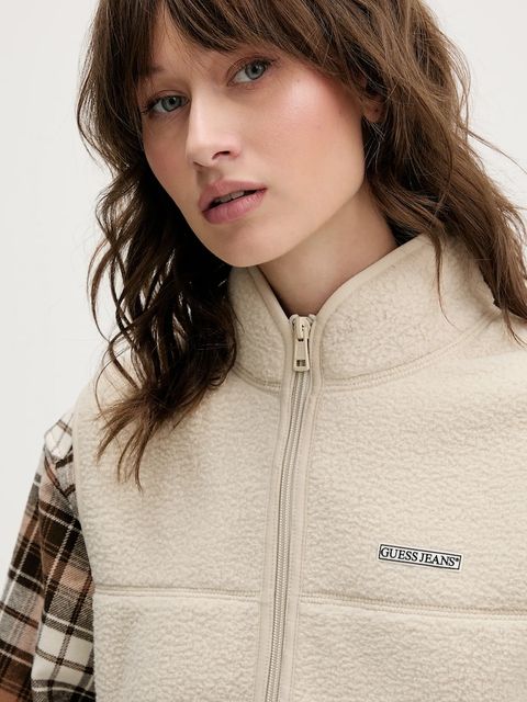 Guess Jeans kamizelka damska kolor beżowy gładka W5BQ19 K1042