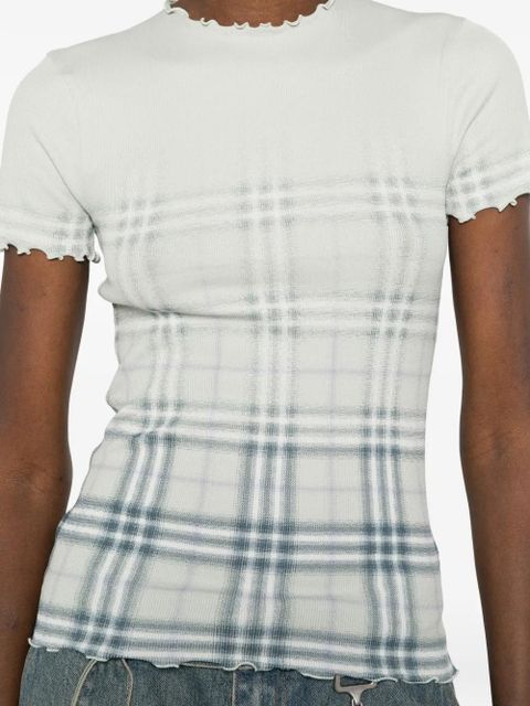 Burberry ruffled-detail check-pattern T-shirt - Green