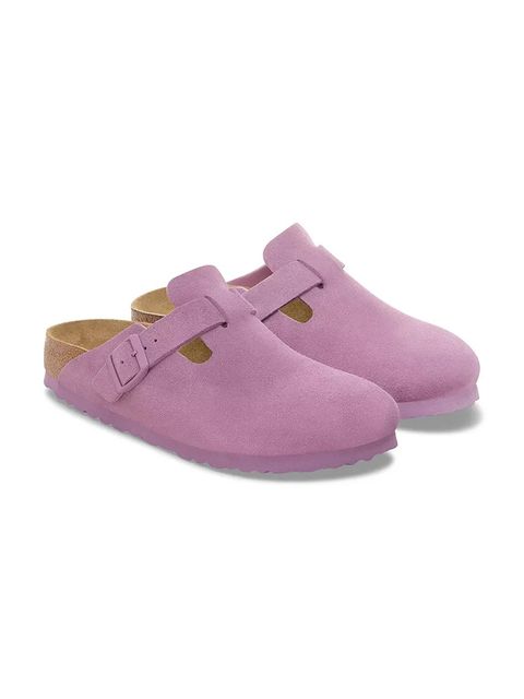 Birkenstock klapki zamszowe Boston damskie kolor różowy 1030681