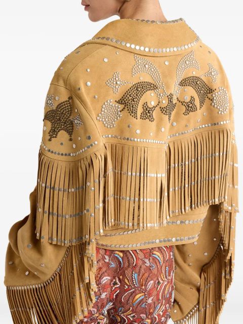 ETRO studded fringed leather jacket - Neutrals
