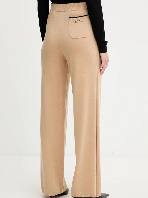 Pinko spodnie dresowe z dodatkiem wełny damskie kolor beżowy gładkie 105490 A2Q9