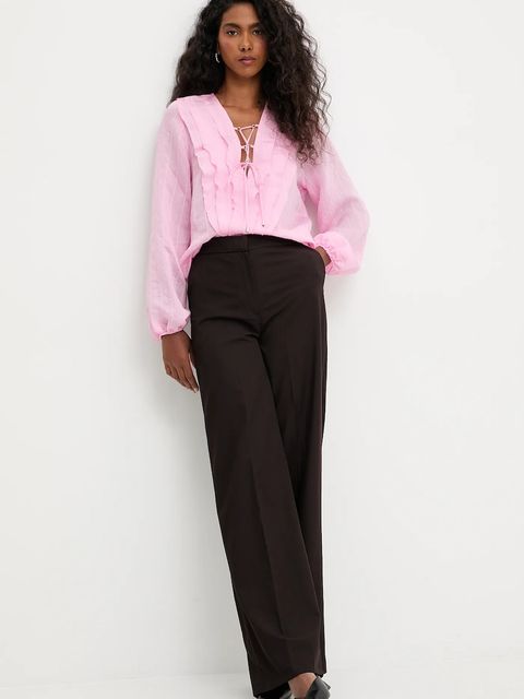 Answear.LAB spodnie damskie kolor brązowy proste high waist - zdjęcie produktu nr 2