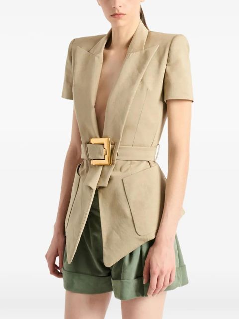 Balmain Anthem belted gabardine jacket - Neutrals
