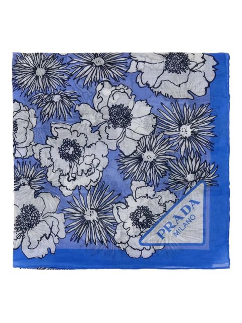 Prada floral-print cotton scarf - Blue - zdjęcie produktu nr 2