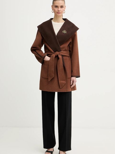 Karl Lagerfeld płaszcz dwustronny z dodatkiem wełny kolor brązowy B1W15038