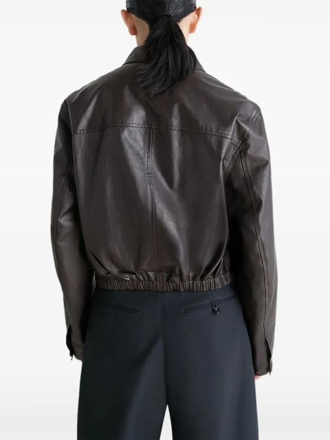 LEMAIRE buttoned-up elasticated leather jacket - Brown