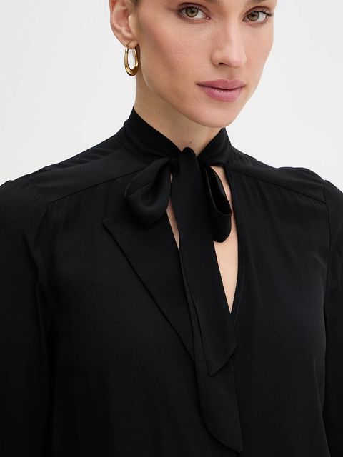 Patrizia Pepe koszula damska kolor czarny regular z wiązanym dekoltem 8C0785 A8I1