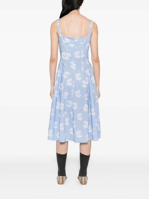 Marni sprayed roses-print poplin dress - Blue