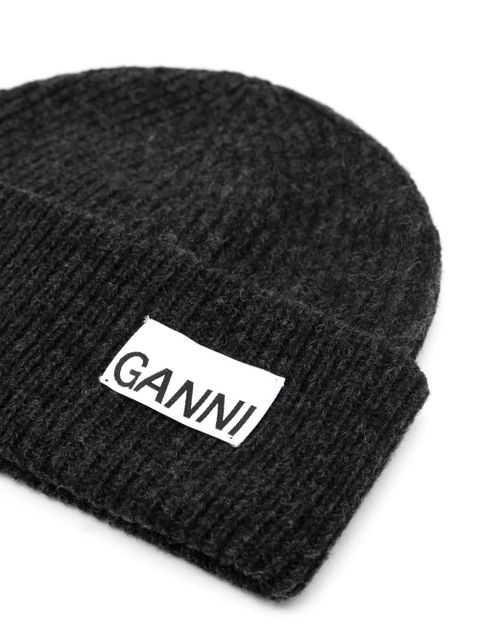 GANNI logo-patch ribbed beanie - Black - zdjęcie produktu nr 2