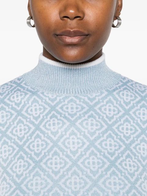 Casablanca geometric-pattern mock-neck top - Blue