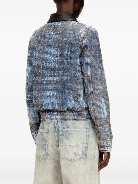 Diesel De-Ateli prince of wales leather collar jacket - Blue