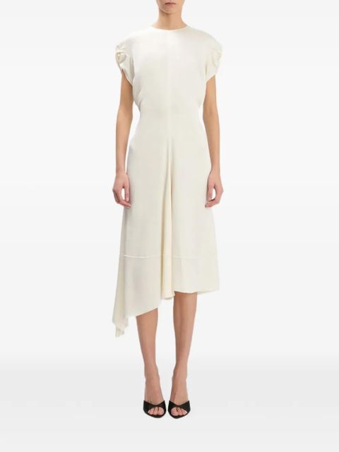 Victoria Beckham Twist Shoulder asymmetric-hem midi dress - White