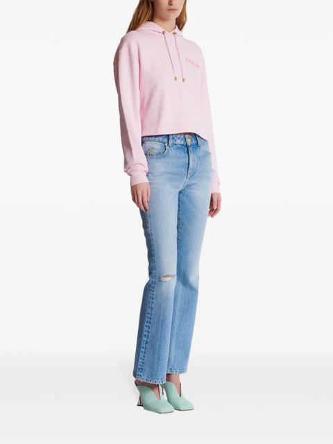 Balmain flocked-logo cotton hoodie - Pink