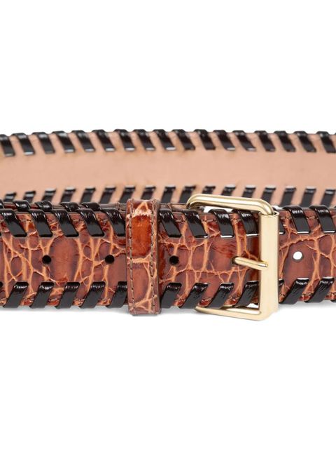 DRIES VAN NOTEN crocodile-embossed leather belt - Brown