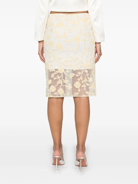ROTATE BIRGER CHRISTENSEN floral-beaded pencil skirt - Yellow
