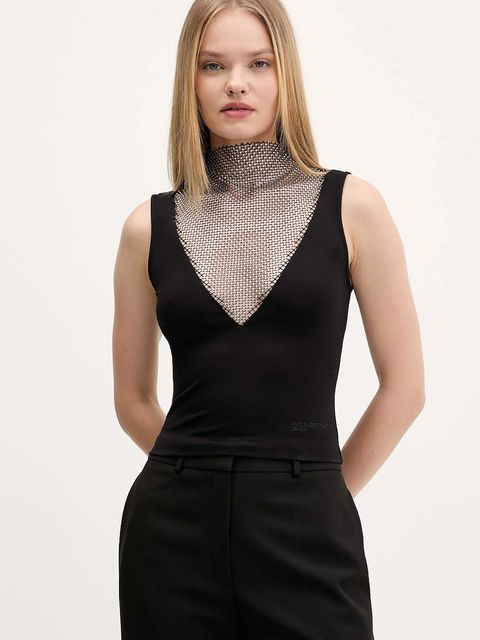 Karl Lagerfeld Jeans top damska kolor czarny z aplikacją A4W17032 - zdjęcie produktu nr 1