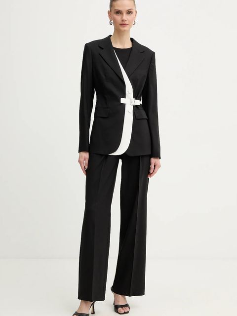 Karl Lagerfeld spodnie z dodatkiem wełny BW ESSENTIAL damskie kolor czarny proste high waist B1W10002 - zdjęcie produktu nr 2